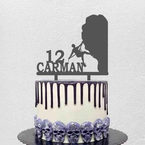 Personalized Rock Climbing Cake Topper Custom Name Age Man Rock Climbing Silhouette For Rock Climber Party Decoration Topper