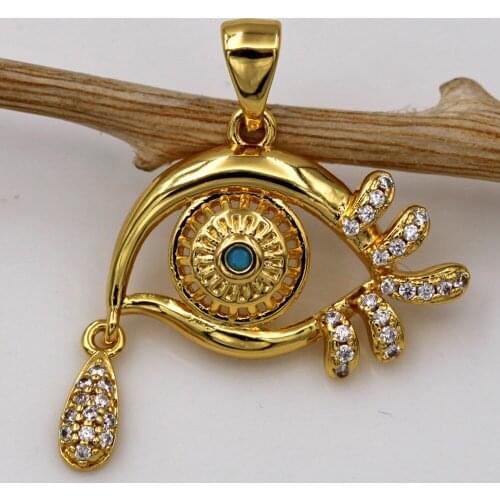 Trendy Gold Plated Eyes Pendant With White Zirconia Copper For Women Girls Fashion Jewelry Accessories Wedding Gift