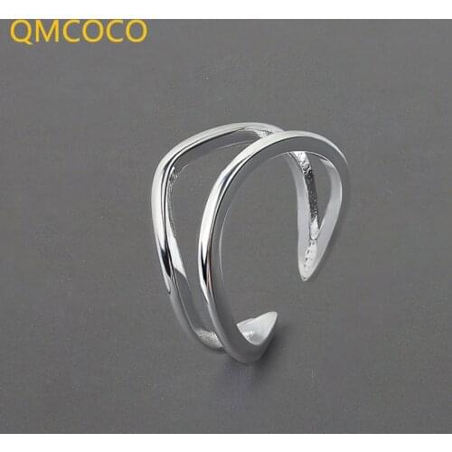 QMCOCO 925 Silver Double Layer Rings For Women Open Adjustable Wedding Ring Fashion Birthday Party Jewelry Gifts