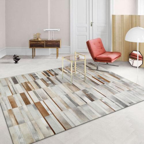 Luxury Cow Leather Patchwork Rug Nordic for Living Room Family Coffee Table Cushion Modern Sofa Bedroom Bedroom Decoration