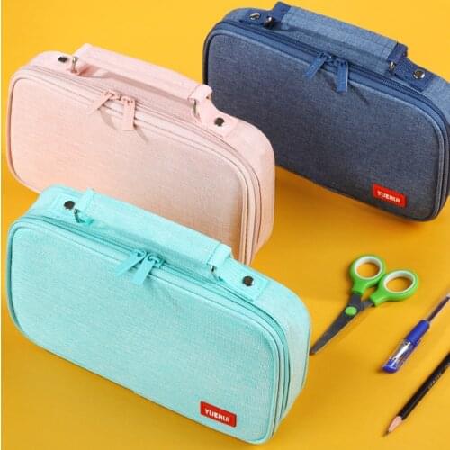 Student portable pencil case School stationery storage bag Canvas pen case large capacity pen bag for girls Cosmetic bag gifts