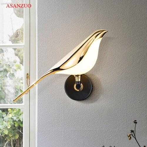 Nordic Modern Design Golden Bird Led Wall Lamp Hallway Corridor Stairs Sconce lamp Bedroom Decoration Lighting Fixtures
