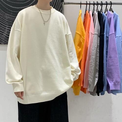 Korean Fashion Sweater Men Daily Casual Pullover O-neck Oversize Couple Casual Knitwear Mens White Sweaters