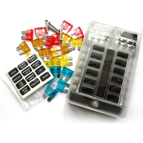 Universal Car 12 Way Circuit Standard ATC ATO LED Fuse Box Block Holder 12V/24V