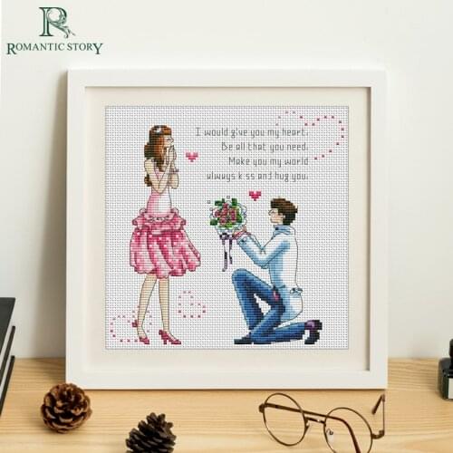 Embroidery,Paintings,Needlework,Cross stitch kits,Couple, confession, proposal,DIY Cross-stitch,thread embroidery,Romantic Story