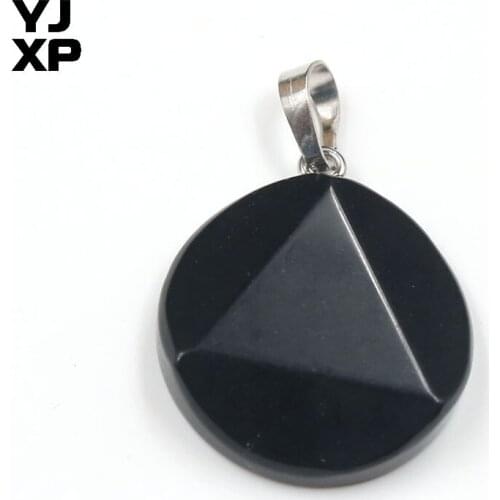 YJXP Classic Style Silver Plated Star of David Triangle Shape Black Agates Pendant