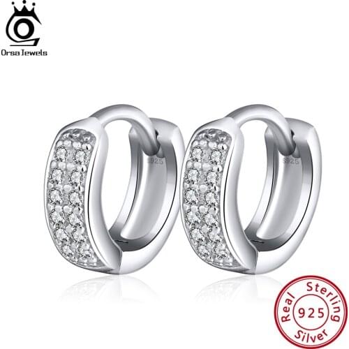 ORSA JEWELS 100% 925 Sterling Silver Hoop Earrings For Women With AAA Zircon Crystal Earing Trendy Jewelry Aretes Gift OSE102