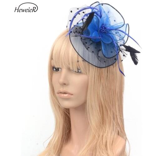 Women Ladies Headwear Hairpiece Headdress Hair Clip Mesh Net Lace Feather Cocktail Party Wedding Bride Fascinator Hats Hair Pins