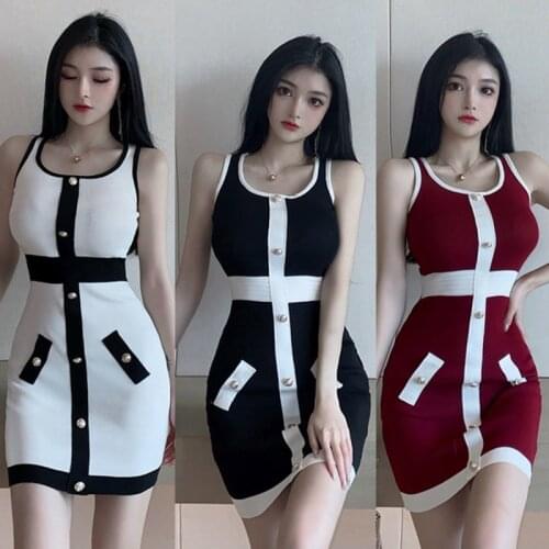 2021summer Elegant women Sleeveless Knitted Dress Women Stretch Bodycon Dresses Pencil Vestido