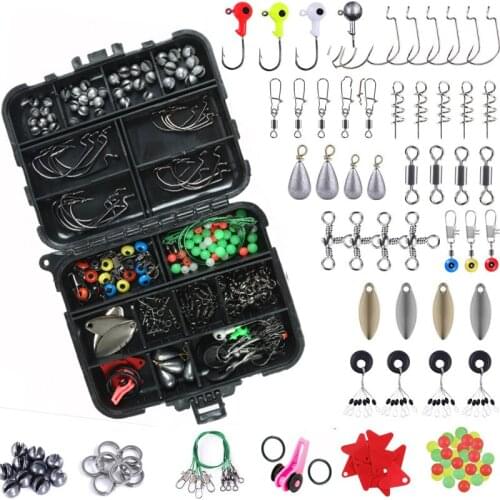 188 Pcs Fishing Accessories Kit Jig Hooks,Bullet Bass Casting Sinker Weights, Fishing Swivels Snaps,Sinker Slides,Tools Set Box