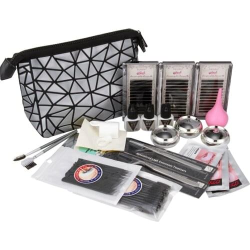 19 in1 False Eyelash Kit Eyelash Semi Permanent Individual Extension Curler Lashes Curl C 8/10/12mm Eye Stickers Pads Set