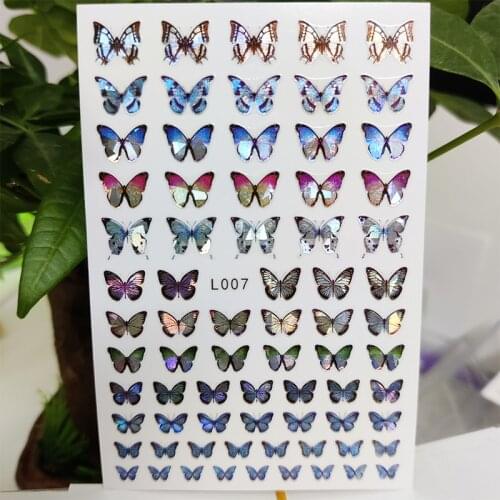 3D Nail Sticker Waterproof Self-adhesive Stickers for Nails Color Butterfly Blue Morpho Nail Art Decoration Aurora Silver Design
