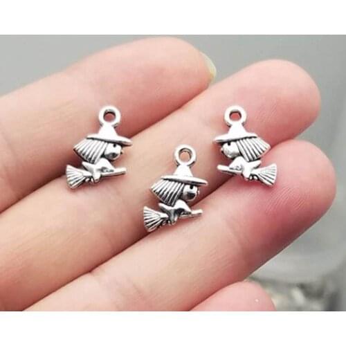 40pcs/lot--16x12mm, Antique silver plated Halloween Witch With Broom charms,DIY supplies, Jewelry accessories