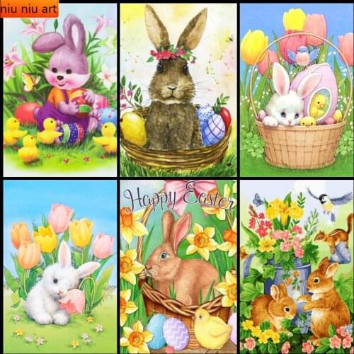 5D Diamond Painting Easter Bunny Full Drill Mosaic Diamond Embroidery Rabbit Cross Stitch Arts Craft for Wall Decor Easter Gift