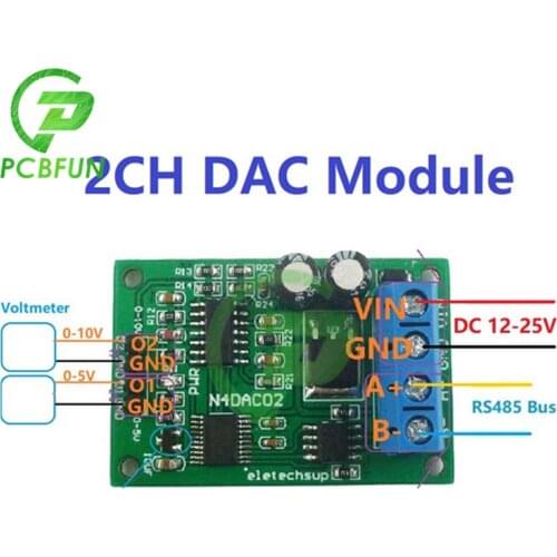 DC 12V 2CH DAC Module 0-5V 0-10V PWM to Voltage Analog Converter RS485 Modbus RTU Board