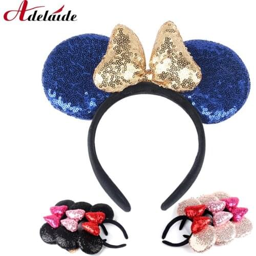 Hair Bow Minnie Mouse Ears Headband Hair Band For Women thicken Sequin 3D Bow Girls Hair Accessories Birthday Party Hairband
