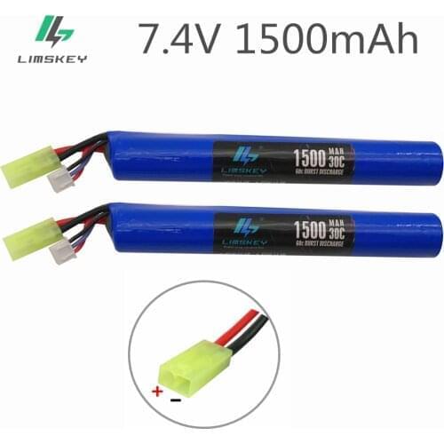 Limskey Airsoft Battery Power gun battery 7.4V 1500MAH 30C AKKU Mini toys Gun model parts 2pcs 18650 Tamiya