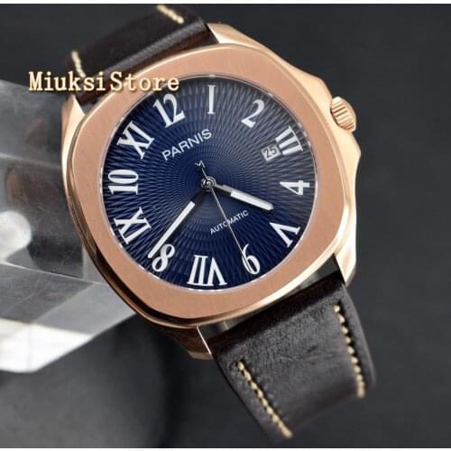 Parnis 40mm mens luxury top mechanical watch gold case brushed bezel white dial navy miyota automatic waterproof watches