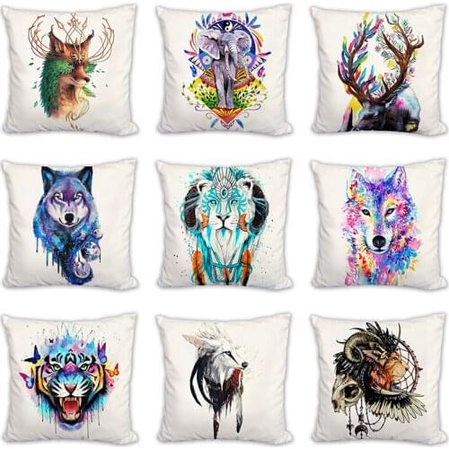 Owl tiger wolf fox butterfly horse bear elephant sheep linen Colorful Cushion Cover Decor Sofa Throw Pillow Case kussenhoes