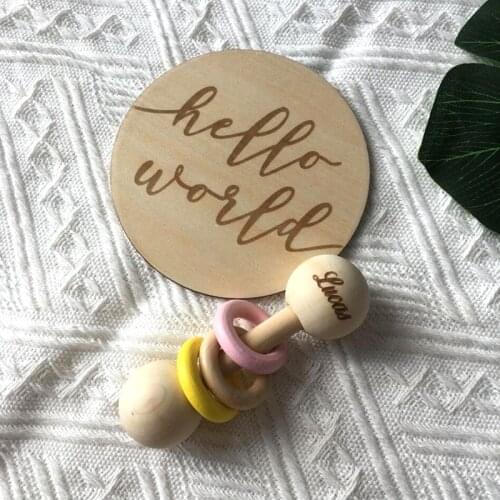 1Set Wooden Hello World Card Baby Teether Supplies Birth Gift Product Baby Shower Gift Newborn Photo Prop