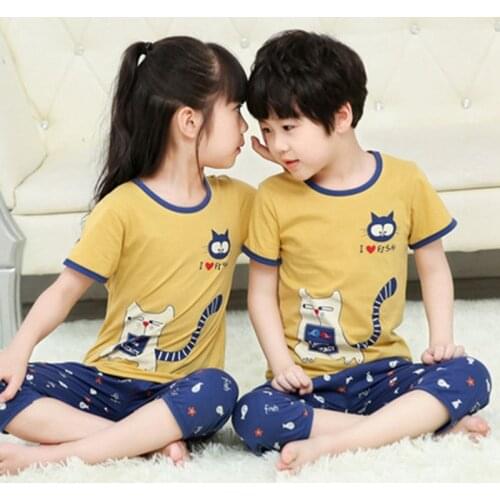 Childrens Clothes Baby Girls Pyjamas Kids Sleepwear Summer Boys Clothes Nightwear Baby Girls Homewear Pajamas Short Sleeve Set