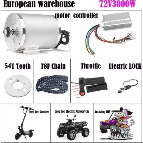 Electric Bike Motor 72V 3000W Electric Motor For Scooter 50A Brushless Controller Motor For The Bicycle ,Power Ignition Lock