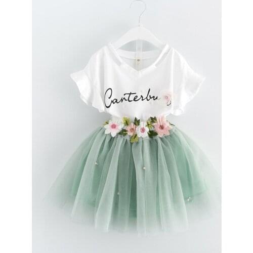 Girls Clothing Sets New Summer Fashion Style Flower Printed T-Shirts+Pink Tutu Dress 2pcs Girls Clothes Suits 2 3 6 8 Years Old