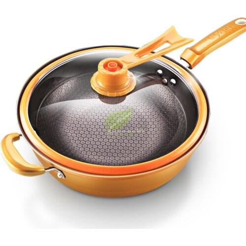 32cm Iron Pot Household Kitchen Induction Cooker Universal Pan Vacuum Wok Non Stick Pan No Oil Smoke Pot Pan with Cover