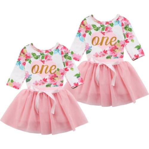 CANIS Newborn Toddler Baby Girls Long Sleeve Floral Printed Tops Romper Tulle Tutu Dress Outfit Set 0-24M