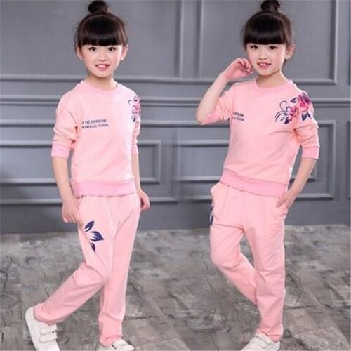 Fahion Kids Girls Clothes Sets Autumn Spring Long Sports Sleeve Shirts + Pants Childrens Clothing Suits Teen 5 6 8 9 10 12 Year