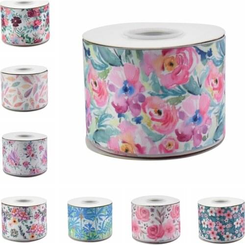 HSD Ribbon free shipping 3" 75mm heat transfer printed Denim fabric series Grosgrain Ribbon 50Yards per Roll