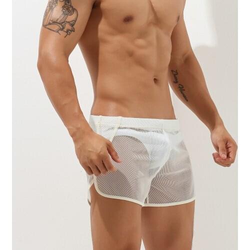 2021 Brave Man Summer Swimming Beach Mesh Transparent Shorts Mens Sexy Underwear Quick-Drying Gay Three-Quarter Pants
