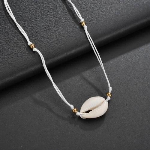 Fashion Simple Sea Ocean Beach Style Cloth Chain White Natural Shell Pendent Necklace for Women Men Girls Kids Neck Jewelry Gift