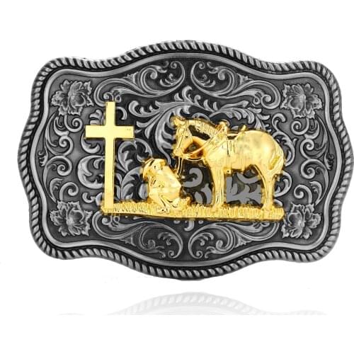 Western cowboy belt buckle Cross Prayer zinc alloy mens classic smoothing buckle for women
