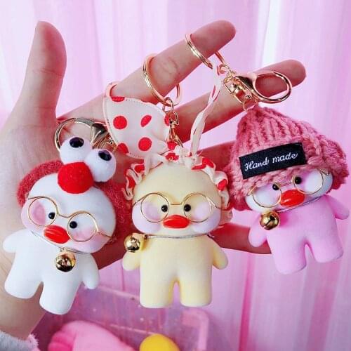 New Net red Duck Cute Keychain Ring Kawaii Cafe Mimi Yellow Duck Keychain Car Toys Key Chain For Children Gift