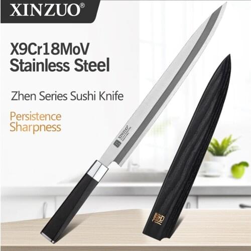 XINZUO 240MM/300MM Sushi Knife with Scabbard Cover X9Cr18MoV Steel Kitchen Knives Cleaver Sashimi Knife Ebony Wood Handle