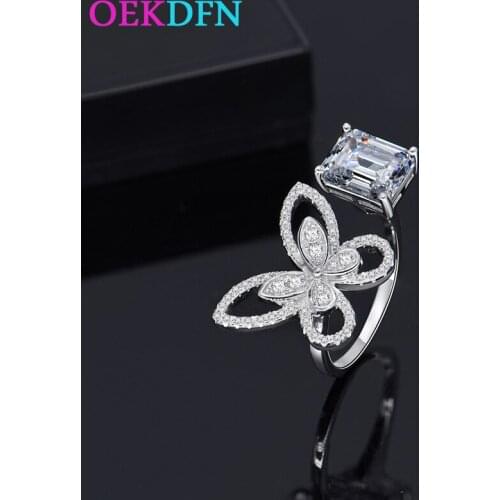 OEKDFN 100% S925 Sterling Silver Ring For Women Luxury White Yellow Sparking Zircon Wedding Engagement Jewelry Butterfly Rings