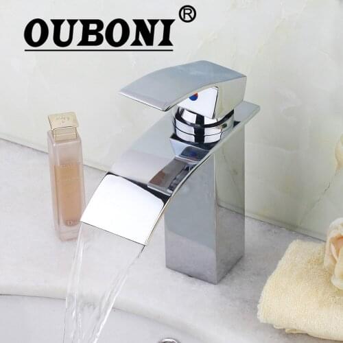 OUBONI Bathroom Faucet Ceramic Waterfall Chrome Brass Basin Sink Faucet Lavatory Combine Set Faucet,Mixer Tap