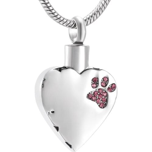 IJD9981 Dog/Cat Paw Heart Ashes Urn Pendant Stainless Steel Cremation Jewelry Pet Urn Pendant Cremation Pendant for Memorial