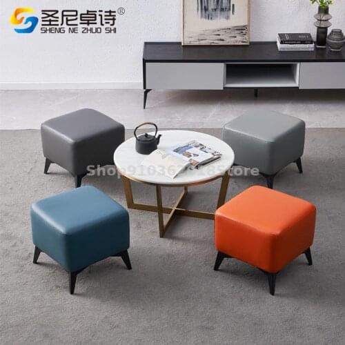 Light Luxury Leather Stool Rectangular Leather Sofa Stool Household Living Room Small Leather Stool Leather Pier Creative Shoes