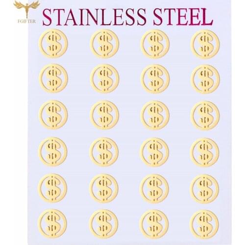 Golden Small Circle Money Symbol Stud Earring Stainless Steel Woman Accessories Fashion Geometric Jewelry Earrings Set Wholesale