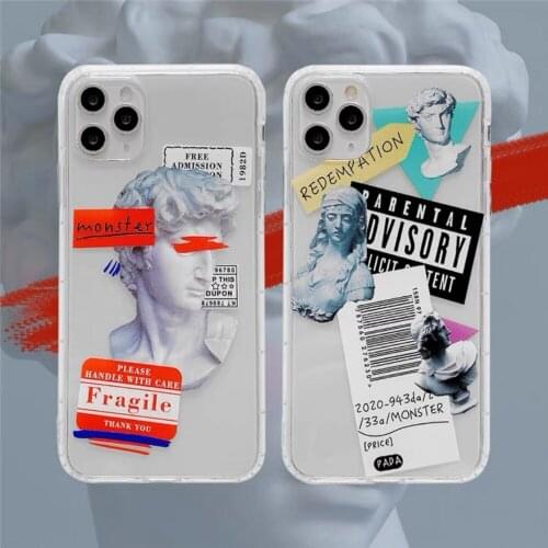 Printing Transparent Silicone case for iphone 11 pro 12 pro max xs 11 6 6S 7 8 plus X XR 12 Mini SE Abstract Art Statue Cover