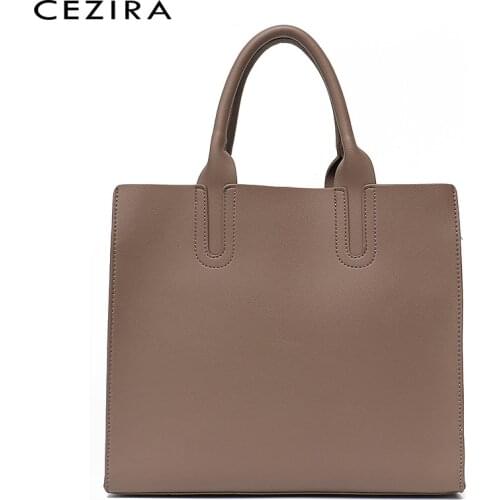 CEZIRA Women PU Vegan Leather Tote Brand Simple Solid Color Top-handle Bucket Liner Bag Female Daily Shoulder Crossbody Handbags