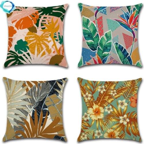 Tropical Leaf Pillowcase Sofa Decorative Cotton Linen Cushion Cover Colourful Throw Pillow Case almofadas decorativas 45X45CM
