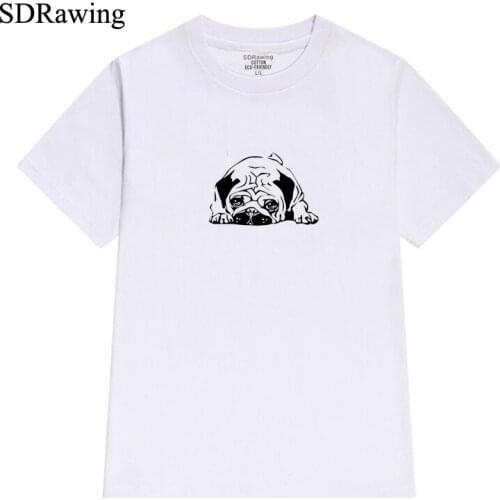 Funny pug dog print cotton t shirts for women dog lover Graphic Tees Hipster Tumblr Cozy summer tops drop shipping plus size