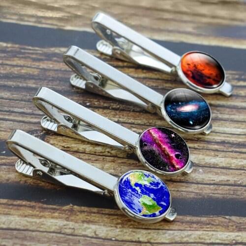 Galaxy Tie Clip Metal Tie Clips Men Fashion Simple Necktie Tie Planet Men Tie Clip Sun Earth Moon Mars Jupiter Nebula