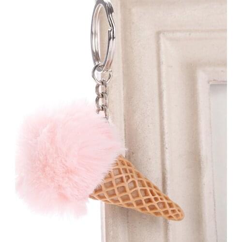 Ice Cream Plush Keychain Women 2021 Hot Fashion And Cute Imitation Hairball Cone Car Bag Keychain Pendant For Girlfriend Gifts