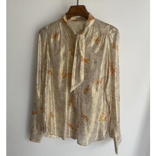 Woman Print Floral Blouse Bow Neck Long Sleeves front button Oversized fashion tops