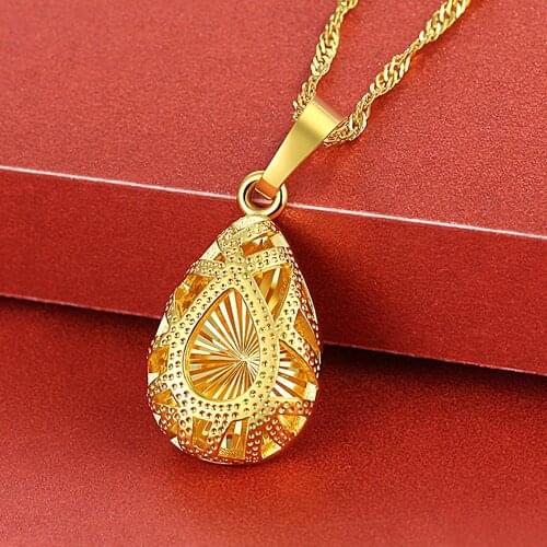 Vintage Carving Water Drop Pendant Necklaces for Women 24k Gold Filled Not Fade Choker Chain Jewelry Bijoux Rirthday Party Gifts
