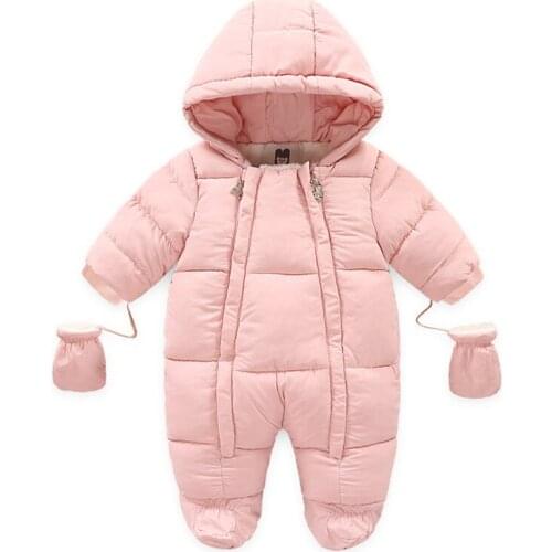 Infant Baby Winter Thick Jumpsuits 2021 New Fashion Hooded Down Rompers Fleece Boy Girl Autumn Children Outerwear With Gloves